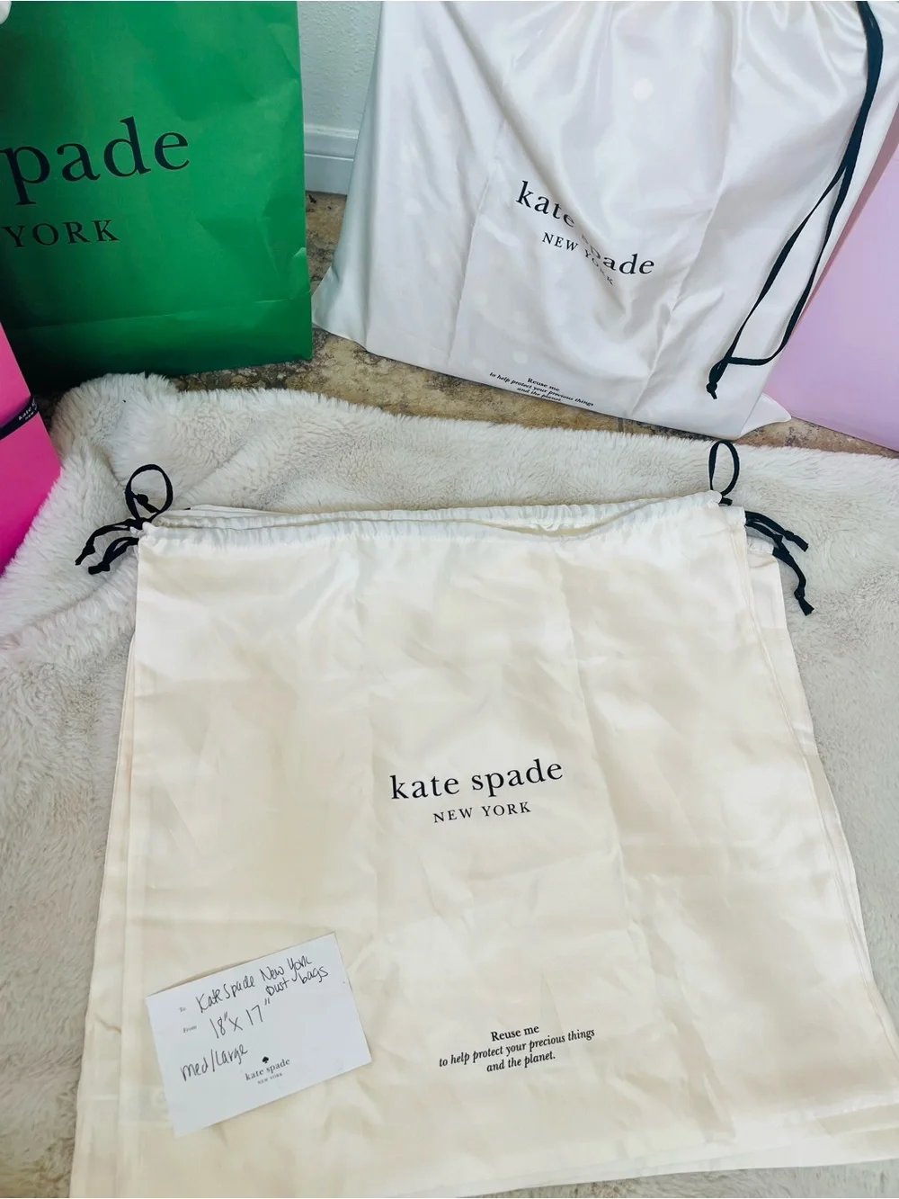 Kate Spade New York Cream Dust Bag for Medium/Large Handbags ♠️